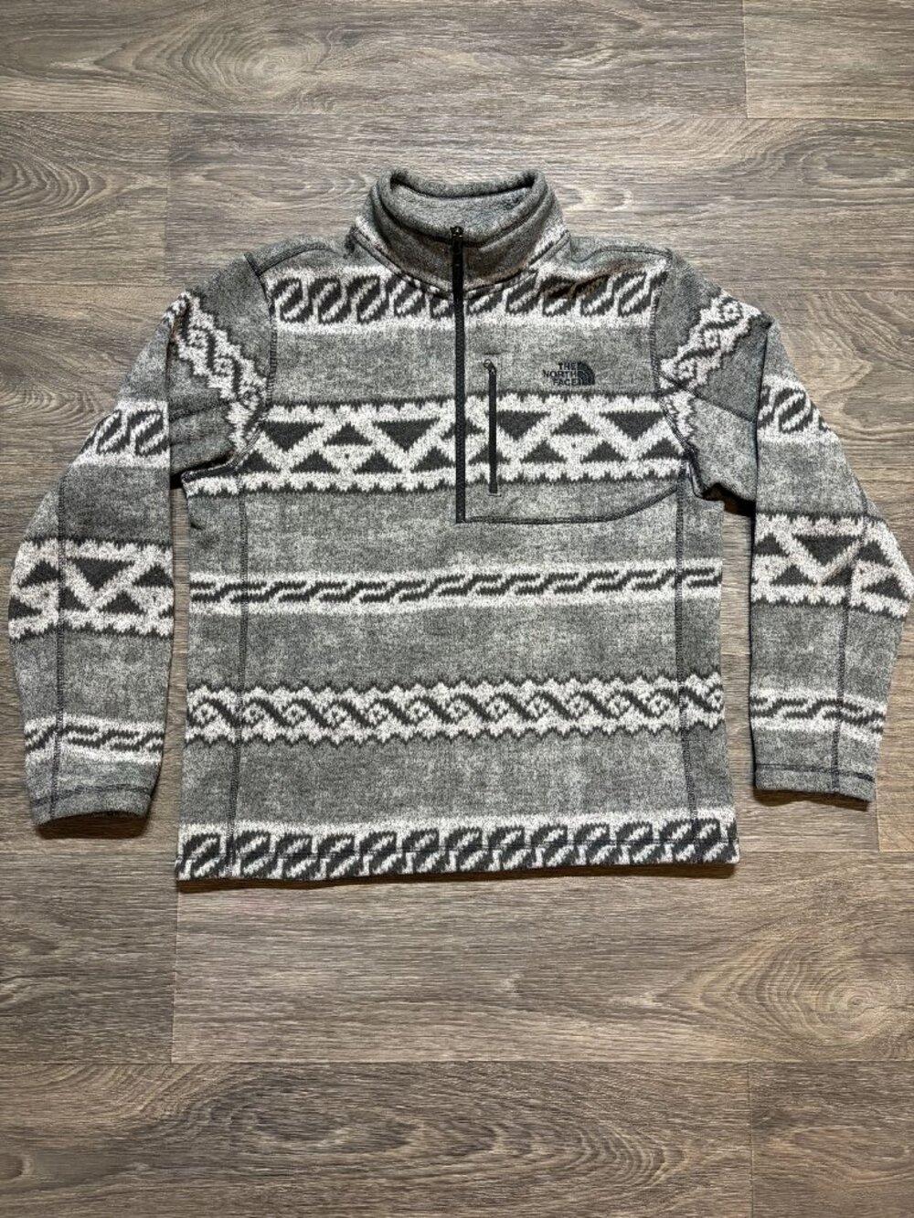 North Face Jacket Aztec Tribal Gordon Lyons Fleece Half Zip Large Pullover Gray